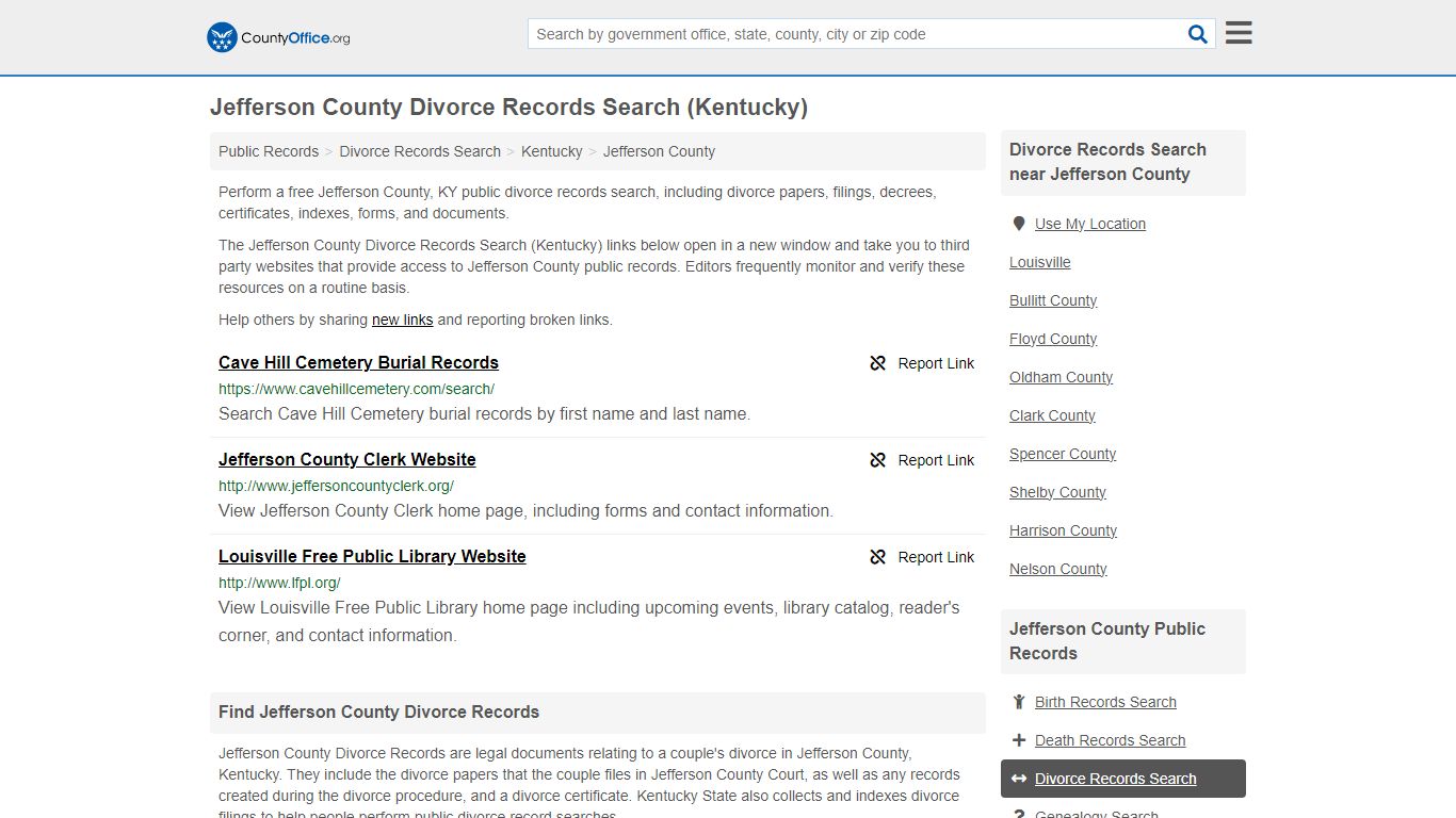 Jefferson County Divorce Records Search (Kentucky) - County Office